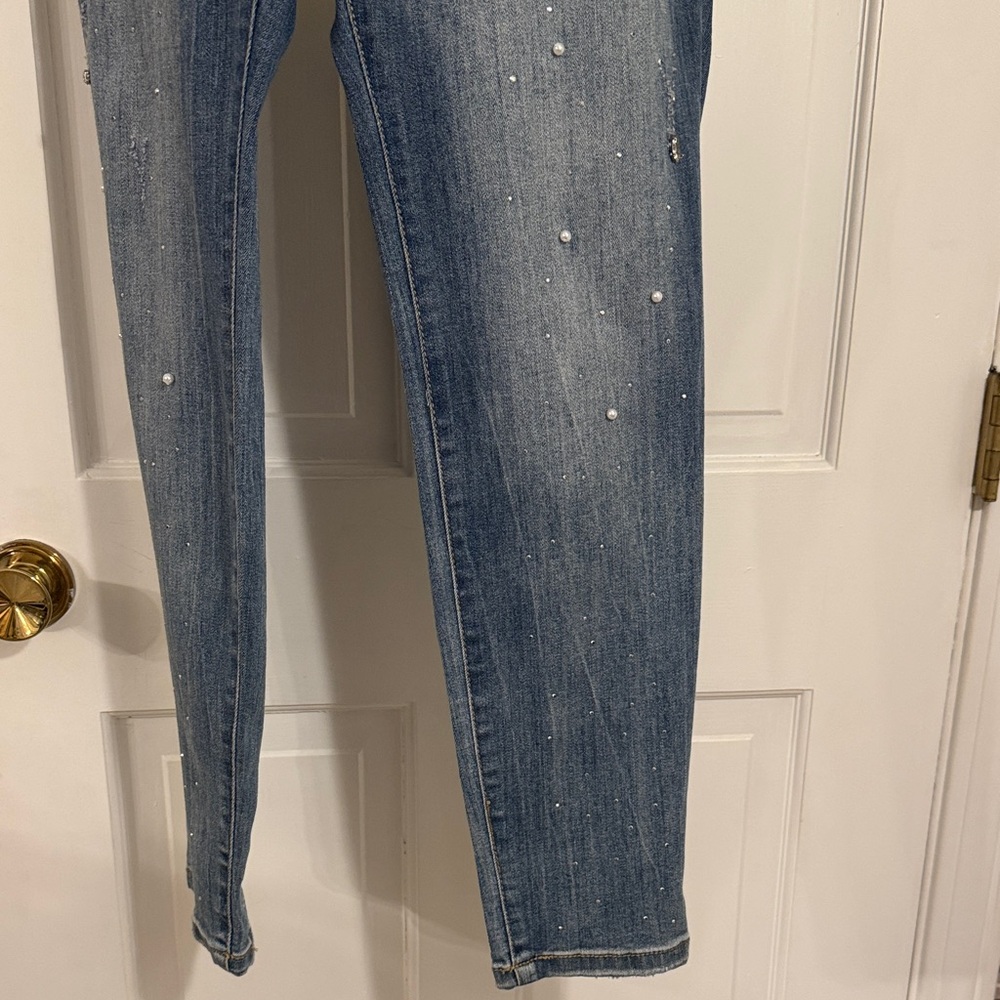 INC International Concepts Blue Embellished Skinny Jeans - Picture 4 of 10